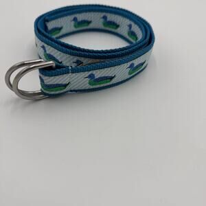 LL Bean Belt Women XS/S Duck Print Canvas Ribbon Belt Green/Blue Preppy Nautical